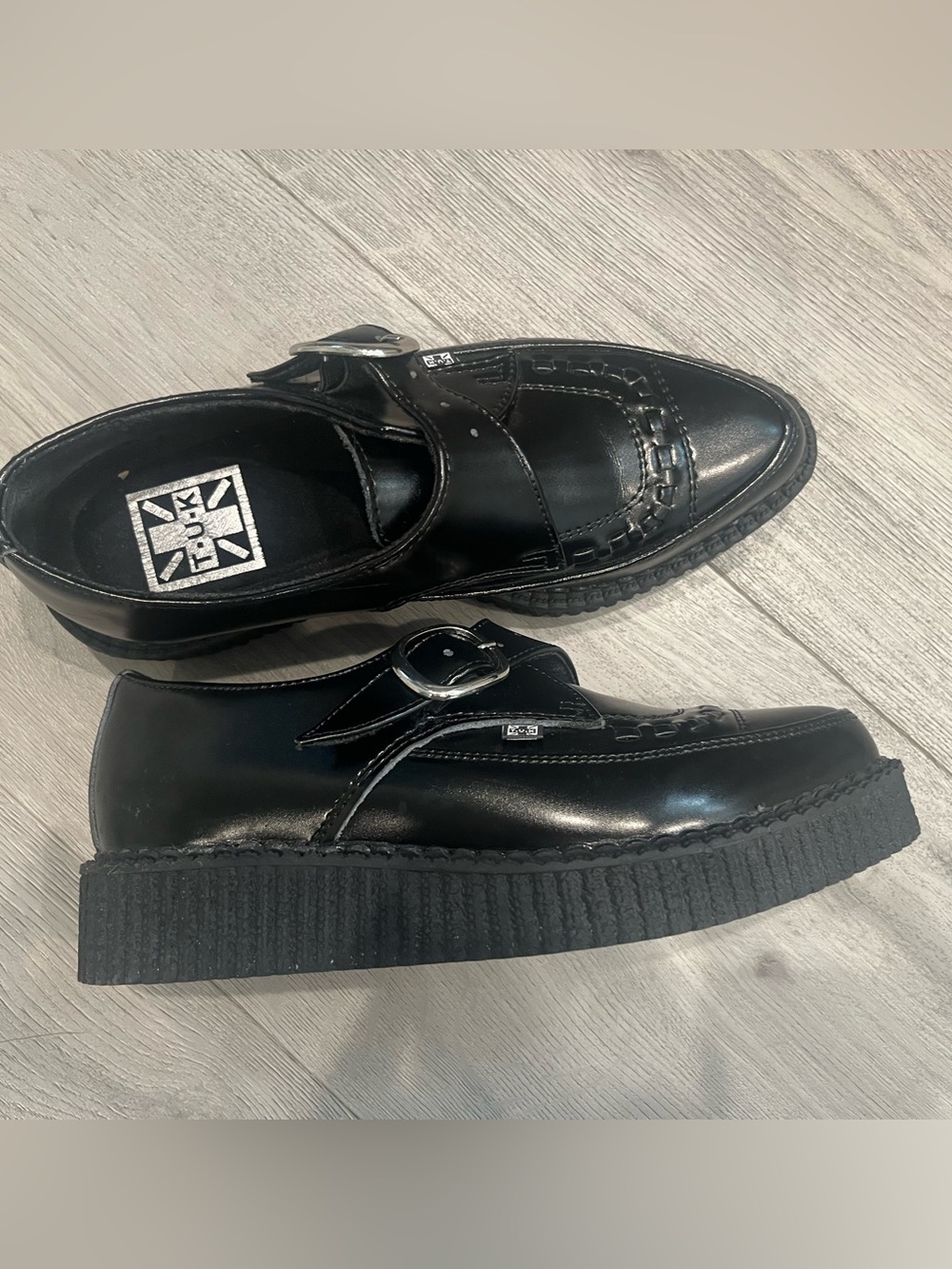 T.U.K Black Leather Buckle Creeper Loafers - Picture 7 of 10